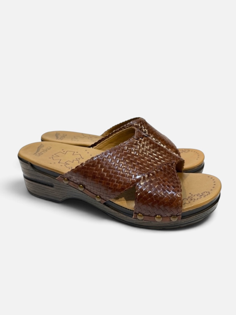Dansko Mila Leather Basket Weave Crisscross Slide Sandal Clog Brown NWOB EU41
